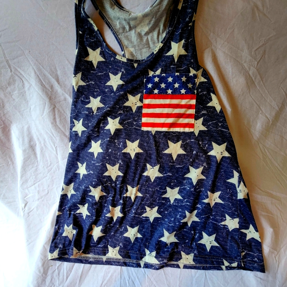 Women American Flag Patch Pocket Camouflage Tank Top